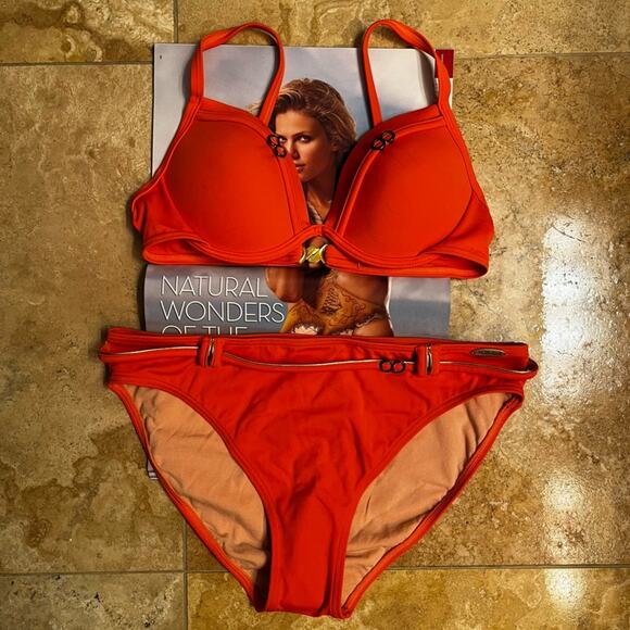 NEW SUNFLAIR Orange Gold Bikini Swim Bottom and Push Up Top German Swimw… - Picture 4 of 16
